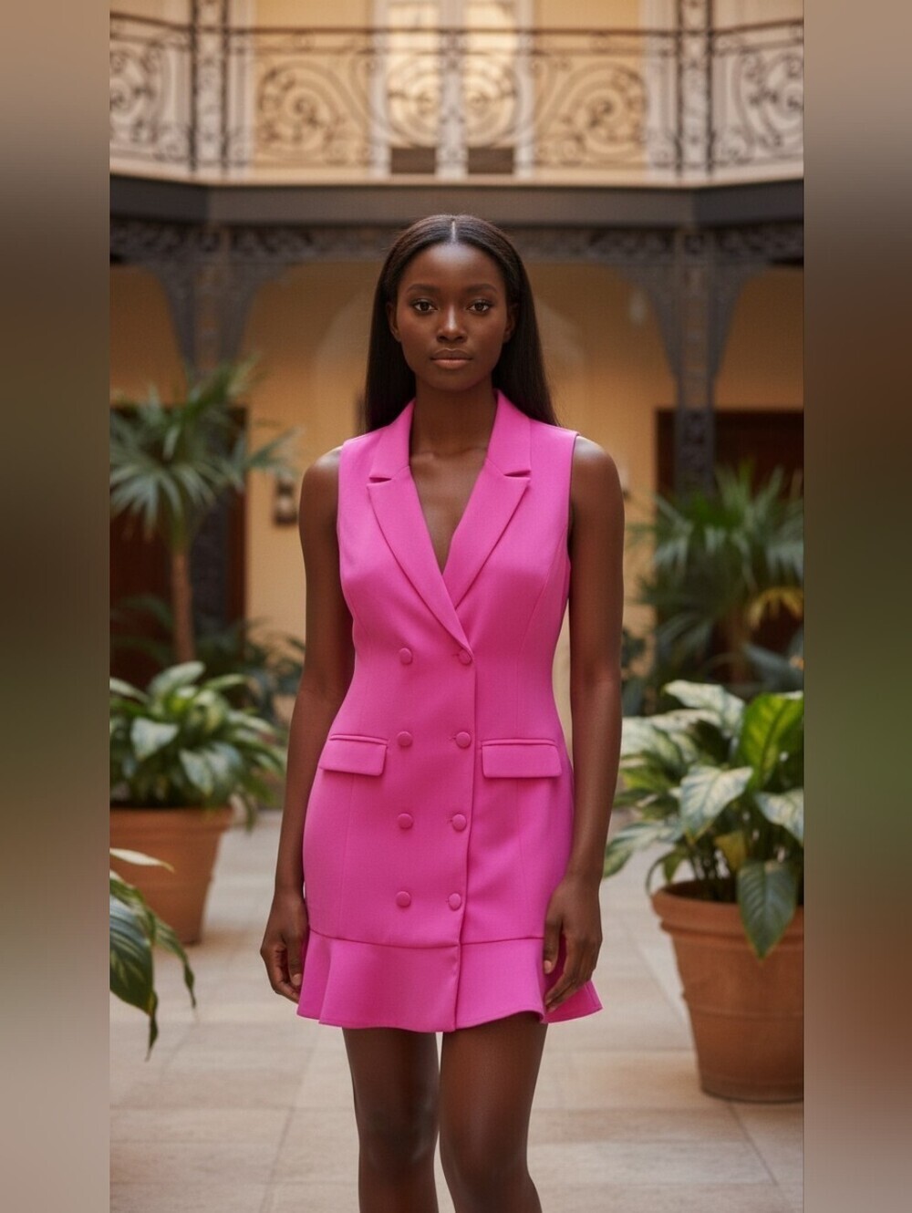 Skies Are Blue Hot Pink Double Breasted Blazer Dress Ruffle Hem M